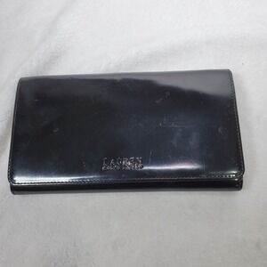 Ralph Lauren Women's Black Leather Tri-Fold Wallet Classic ID Cards Checkbook
